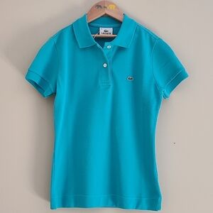 Lacoste Pique Stretch Polo Youth Girls Teal Slim Fit Classic Cotton Shirt